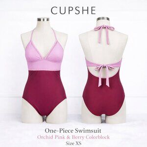 NWT Cupshe Berry Crush Tummy Control One Piece Swimsuit XS Pink Colorblock